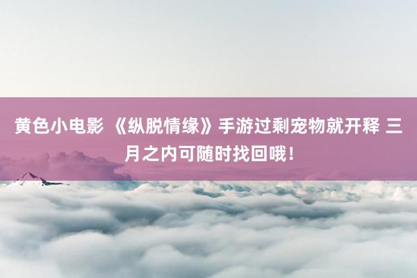 黄色小电影 《纵脱情缘》手游过剩宠物就开释 三月之内可随时找回哦！