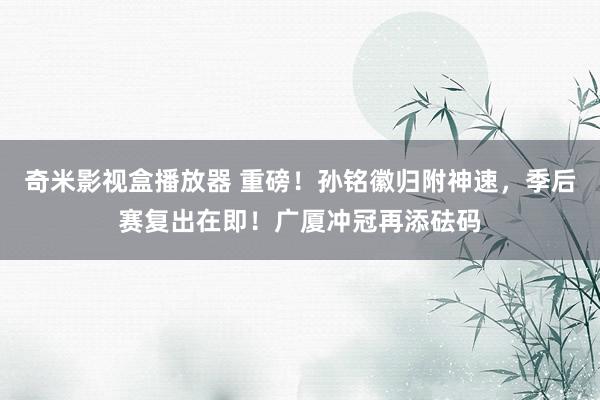奇米影视盒播放器 重磅！孙铭徽归附神速，季后赛复出在即！广厦冲冠再添砝码